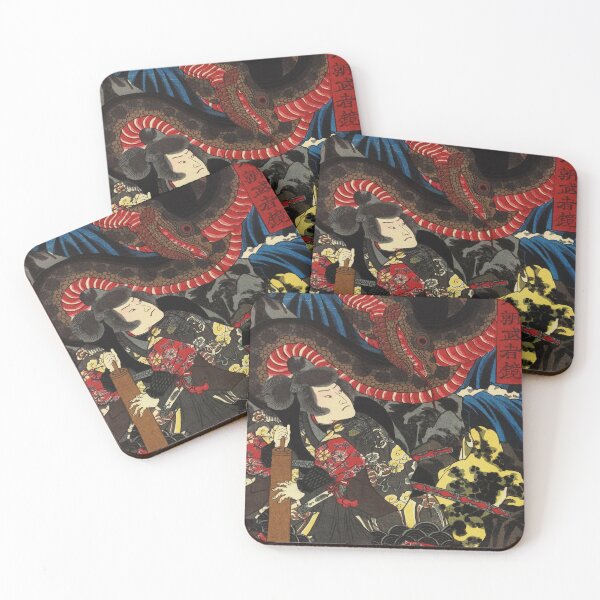 Item preview, Samurai Fighting Python - Vintage Japanese Ukiyoe Woodblock designed and sold by VintageSpaceArt.