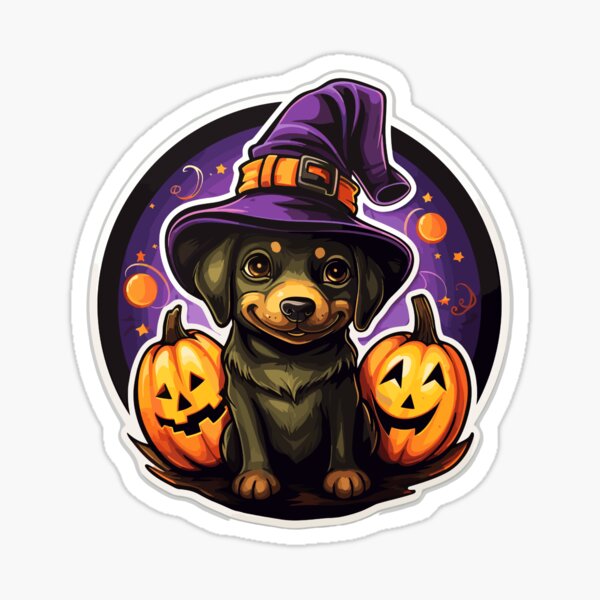 Item preview, Mischievous Happy Halloween Witch Hat Labrador Stickers designed and sold by CarelessGrin.
