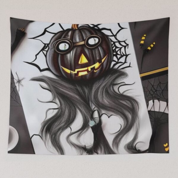 Item preview, Halloween evil scary pumpkin with spiders designed and sold by JackFreestone.