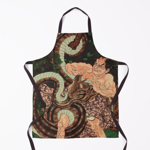 Item preview, Samurai Wrestling With Python - Vintage Japanese Ukiyo-e Woodblock designed and sold by VintageSpaceArt.