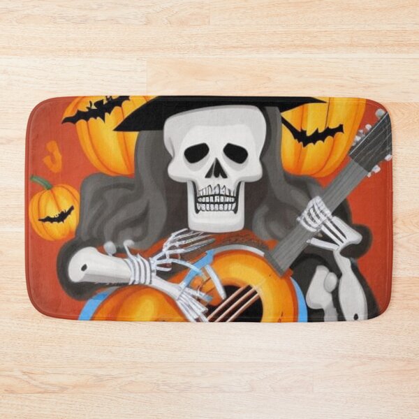 Item preview, Halloween skeleton witch playing guitar with bats designed and sold by JackFreestone.
