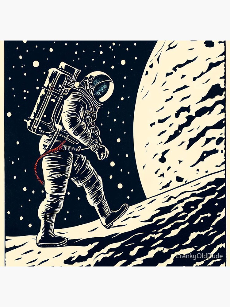 SF - Astronaut on Spacewalk Woodcut 1 | Sticker