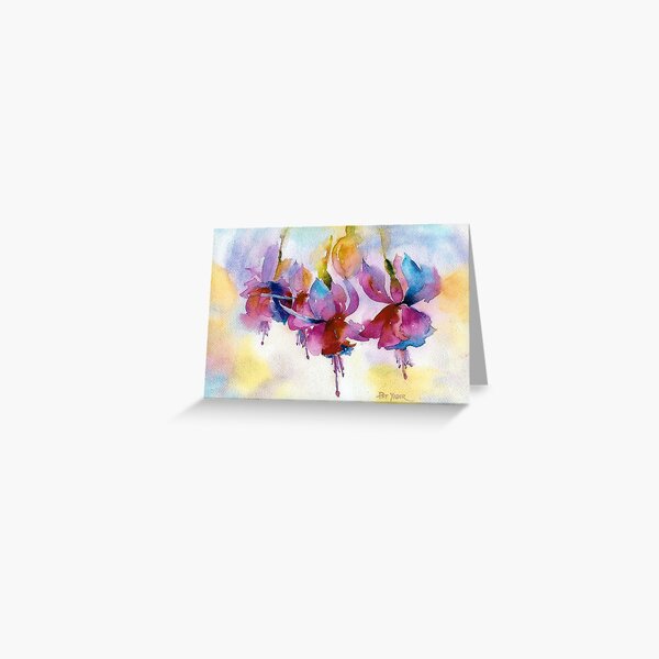 Dancing Fuchsias Watercolor Greeting Card