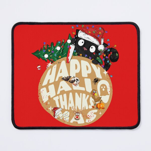 Item preview, Gracioso gato negro ¿qué? Feliz Hallothanksmas Calavera Sombrero de Papá Noel Calabaza Acción de Gracias Otoño Halloween Navidad para hombres mujeres niños Otoño designed and sold by Natcha-Atit.