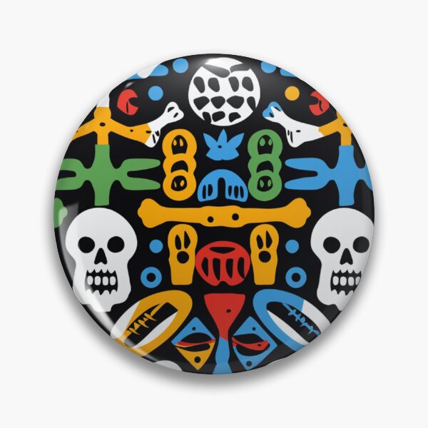 Item preview, Colorful fantasy pattern orange blue red white green turquoise yellow black skulls sculls designed and sold by G-M-Designs.