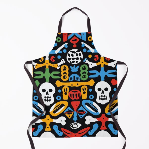 Item preview, Colorful fantasy pattern orange blue red white green turquoise yellow black skulls sculls designed and sold by G-M-Designs.