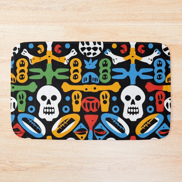Item preview, Colorful fantasy pattern orange blue red white green turquoise yellow black skulls sculls designed and sold by G-M-Designs.