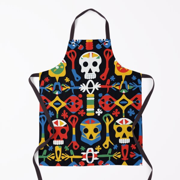 Item preview, Colorful fantasy pattern orange blue red white green turquoise yellow black skulls sculls designed and sold by G-M-Designs.