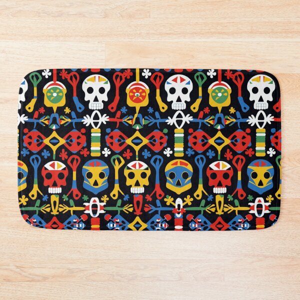Item preview, Colorful fantasy pattern orange blue red white green turquoise yellow black skulls sculls designed and sold by G-M-Designs.