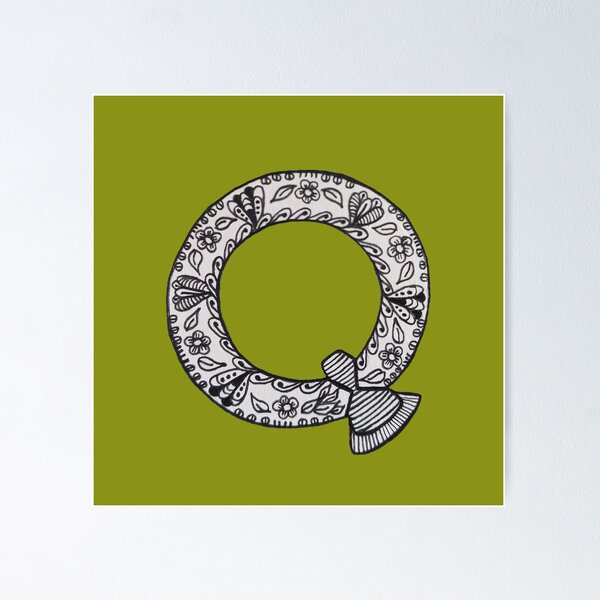 Item preview, Letter Q Alphabet Zentangle Moss green designed and sold by kreative-kay.