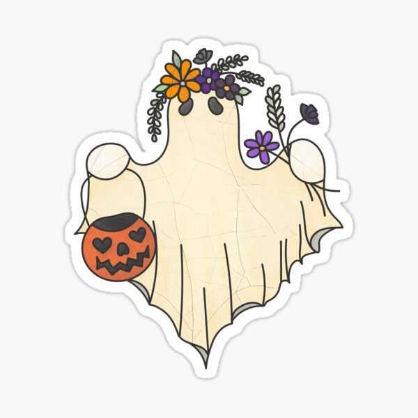 Artikel-Vorschau von Niedlicher Geist mit Blumen und Kürbis-Halloween, designt und verkauft von Blueberry Shake.