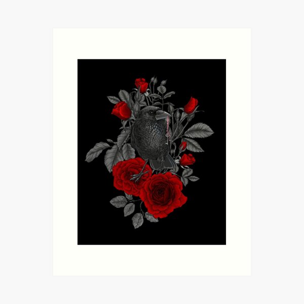 Item preview, Raven with the key and roses designed and sold by Katerina Mitkova Kirilova.