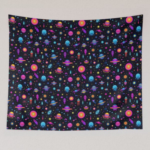 Item preview, Neon Light Shape Pattern #1 Spaceships & Planets designed and sold by ARTficiallyAnon.