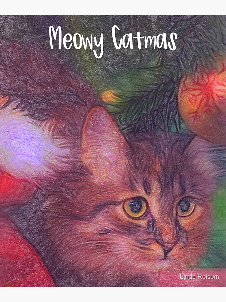 Thumbnail 3 of 3, Sticker, Meowy Catmas designed and sold by jouvaygifts.