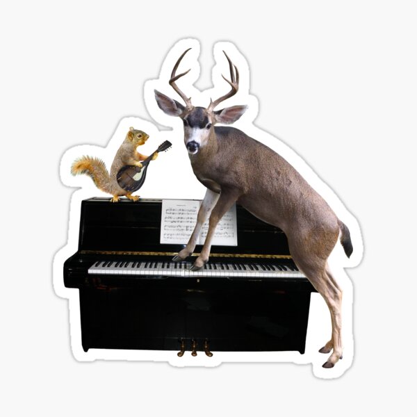 Deer and Squirrel at the Piano Sticker