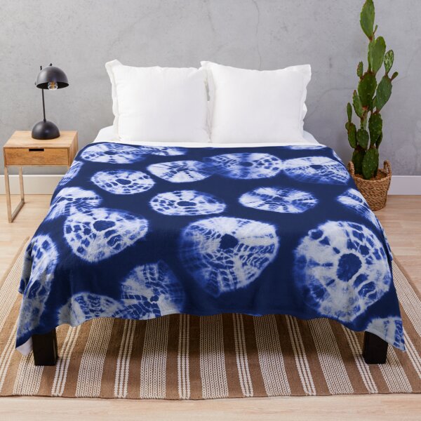 Item preview, Shibori Kumo tie dye deep white dots over bright blue designed and sold by marufemia.