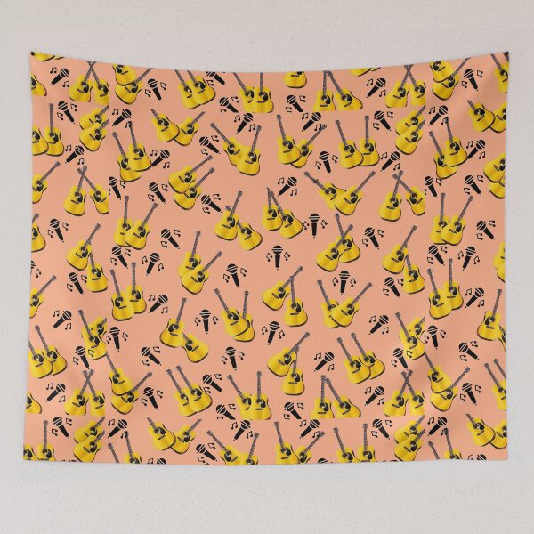 Item preview, Cute colorful arty peach with yellow guitars design designed and sold by AngelinaCashArt.