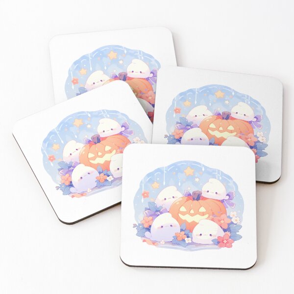 Item preview, Cute Kawaii Halloween Scene Pumpkin and Ghosts Happy designed and sold by CozyKawaiiArt.