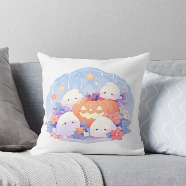 Item preview, Cute Kawaii Halloween Scene Pumpkin and Ghosts Happy designed and sold by CozyKawaiiArt.