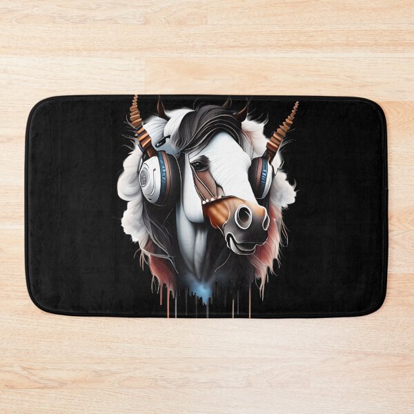 Item preview, HORSE IN HEADPHONES BLACK WHITE BROWN 1  designed and sold by justyna-s28.
