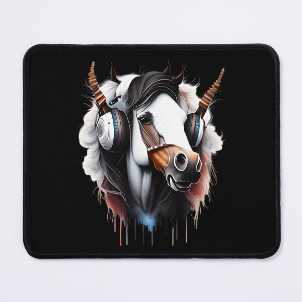 Item preview, HORSE IN HEADPHONES BLACK WHITE BROWN 1 designed and sold by justyna-s28.