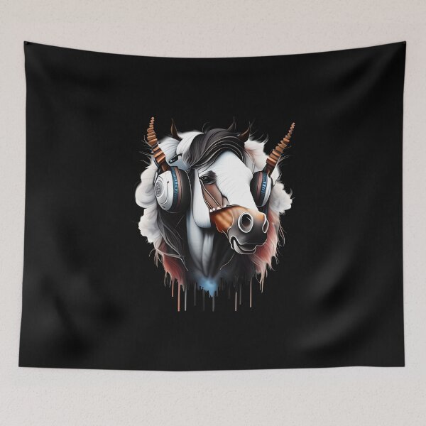 Item preview, HORSE IN HEADPHONES BLACK WHITE BROWN 1  designed and sold by justyna-s28.