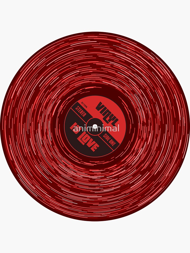 "Red Vinyl Love" Sticker by animinimal Redbubble