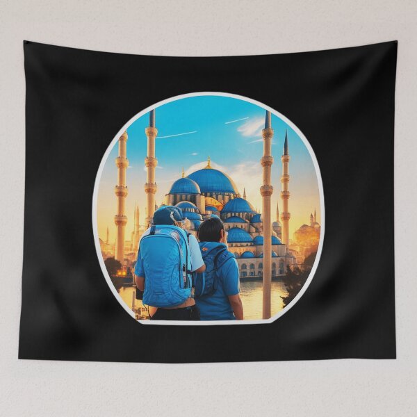 Item preview, Travel Backpackers visiting Blue Mosque, Istanbul designed and sold by Ridiculam Toga.