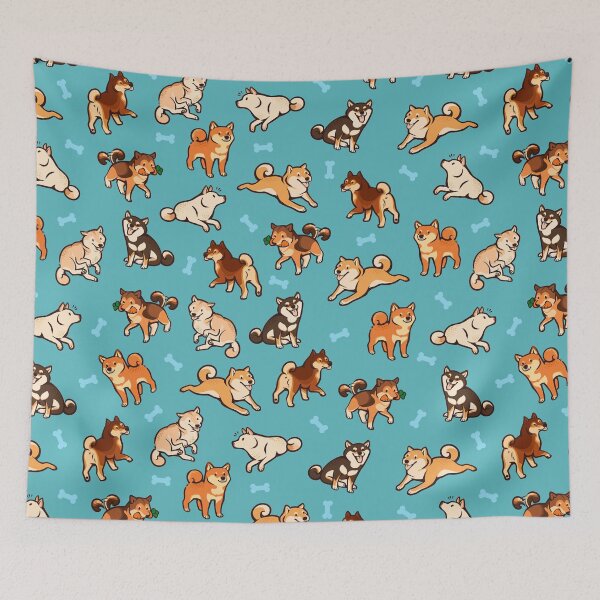 Item preview, shibes in blue designed and sold by Colordrilos.