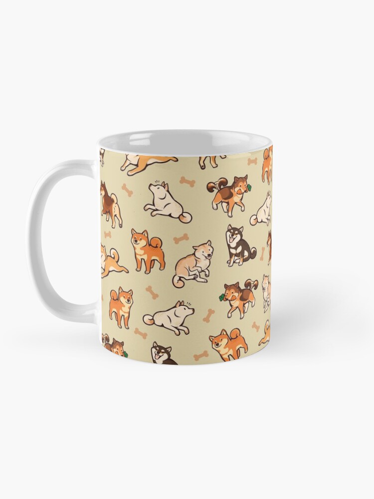 Thumbnail 3 of 6, Coffee Mug, shibes in cream designed and sold by Colordrilos.