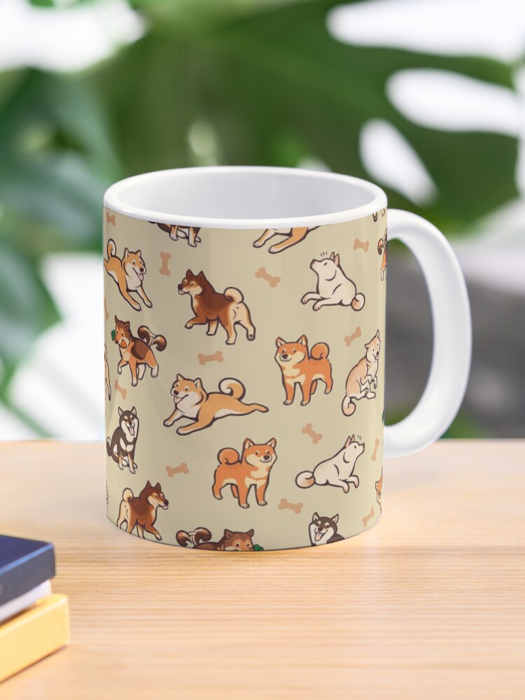 Thumbnail 1 of 6, Coffee Mug, shibes in cream designed and sold by Colordrilos.