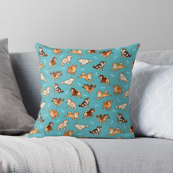 shibes in blue Throw Pillow