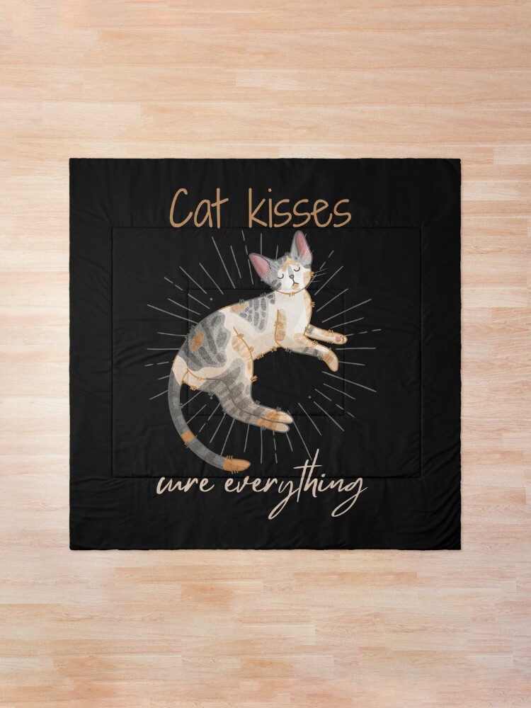 Thumbnail 1 of 6, Comforter, Cat kisses cure everything - Devon Rex - Gifts for Cat Lovers designed and sold by FelineEmporium.