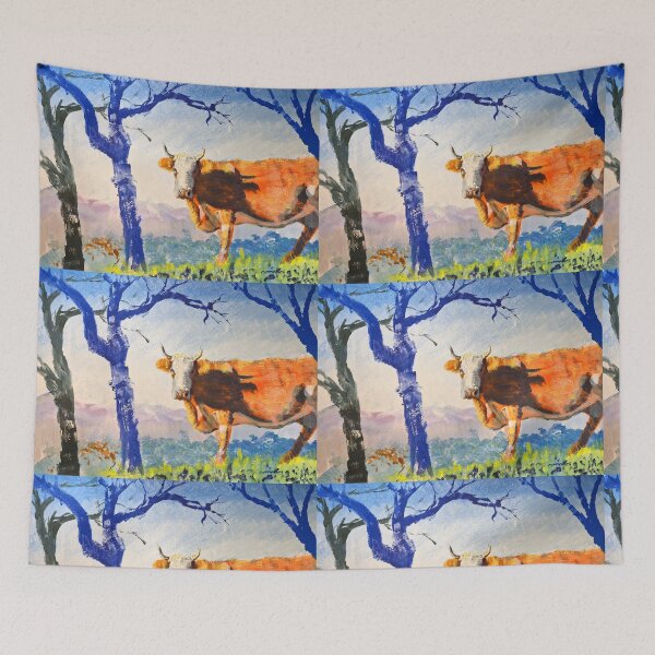 Item preview, Surreal Cow in Spain with Mountains Painting designed and sold by MikeJory.