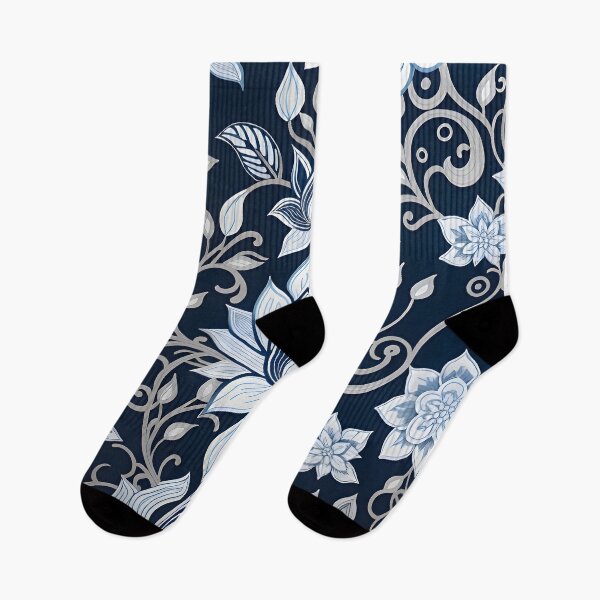 Item preview, Navy Blue Gray Flower designed and sold by MobizArt.