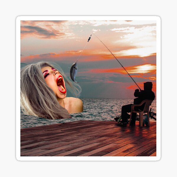 Item preview, She's A Catch: Surreal Collage Art Print Depicting a Dreamy Dockside Tale designed and sold by GollyWillikers.