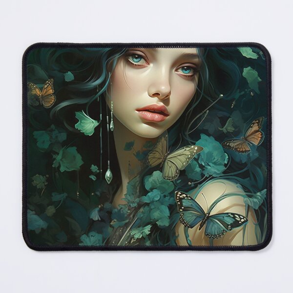 Item preview, Turquoise Reverie: The Ethereal Lady Adorned with Floral and Lepidopteran Elegance designed and sold by oanaunciuleanu.