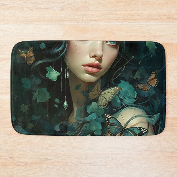 Item preview, Turquoise Reverie: The Ethereal Lady Adorned with Floral and Lepidopteran Elegance designed and sold by oanaunciuleanu.
