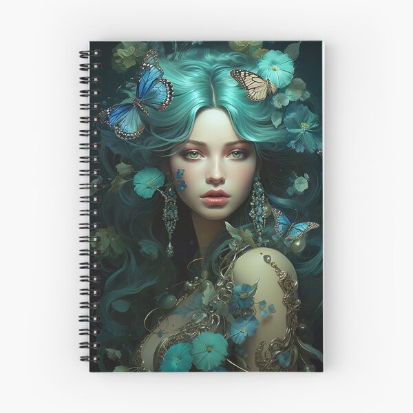 Item preview, Turquoise Reverie: The Ethereal Lady Adorned with Floral and Lepidopteran Elegance designed and sold by oanaunciuleanu.