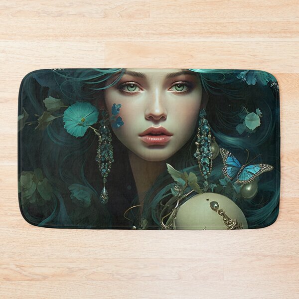Item preview, Turquoise Reverie: The Ethereal Lady Adorned with Floral and Lepidopteran Elegance designed and sold by oanaunciuleanu.