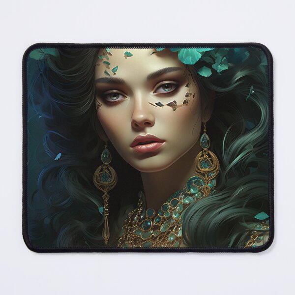 Item preview, Turquoise Reverie: The Ethereal Lady Adorned with Floral and Lepidopteran Elegance designed and sold by oanaunciuleanu.