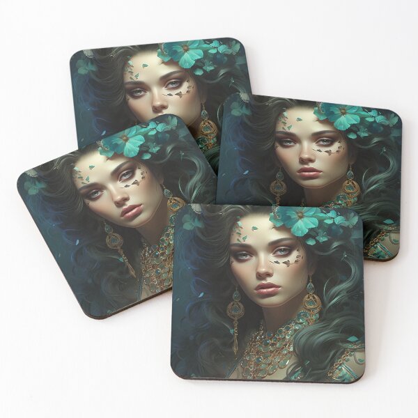 Item preview, Turquoise Reverie: The Ethereal Lady Adorned with Floral and Lepidopteran Elegance designed and sold by oanaunciuleanu.