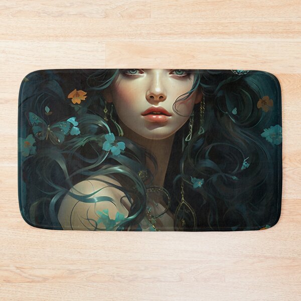 Item preview, Turquoise Reverie: The Ethereal Lady Adorned with Floral and Lepidopteran Elegance designed and sold by oanaunciuleanu.