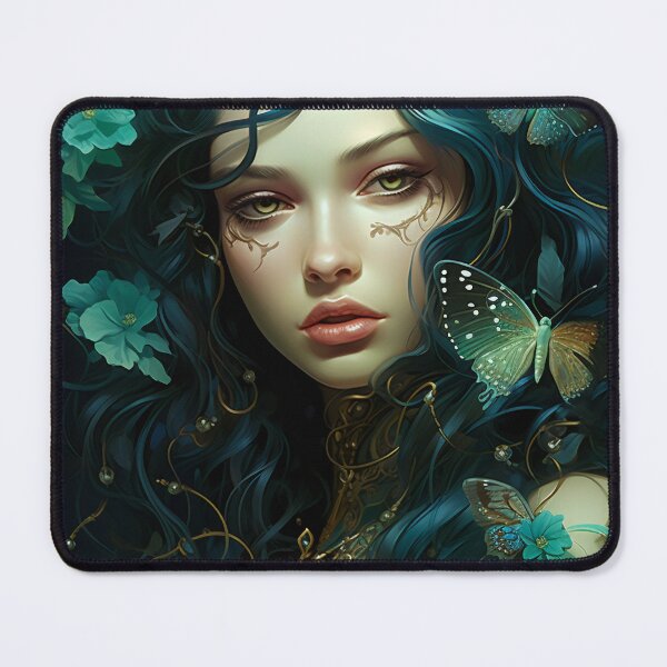 Item preview, Turquoise Reverie: The Ethereal Lady Adorned with Floral and Lepidopteran Elegance designed and sold by oanaunciuleanu.