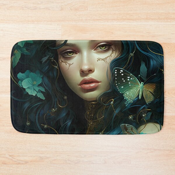 Item preview, Turquoise Reverie: The Ethereal Lady Adorned with Floral and Lepidopteran Elegance designed and sold by oanaunciuleanu.