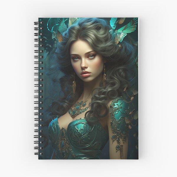 Item preview, Turquoise Reverie: The Ethereal Lady Adorned with Floral and Lepidopteran Elegance designed and sold by oanaunciuleanu.