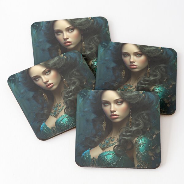 Item preview, Turquoise Reverie: The Ethereal Lady Adorned with Floral and Lepidopteran Elegance designed and sold by oanaunciuleanu.