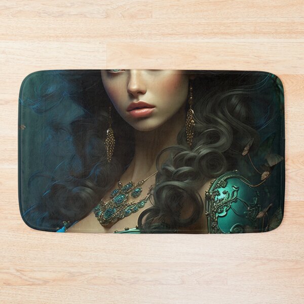 Item preview, Turquoise Reverie: The Ethereal Lady Adorned with Floral and Lepidopteran Elegance designed and sold by oanaunciuleanu.