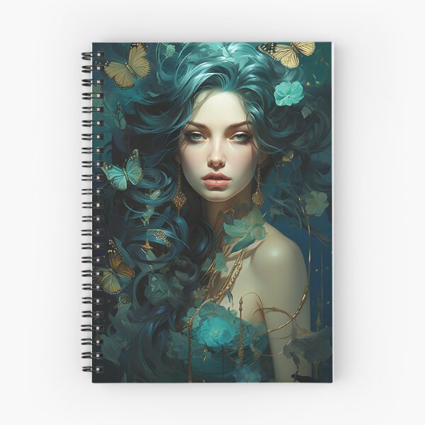 Item preview, Turquoise Reverie: The Ethereal Lady Adorned with Floral and Lepidopteran Elegance designed and sold by oanaunciuleanu.