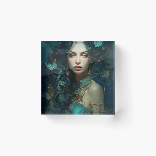 Item preview, Turquoise Reverie: The Ethereal Lady Adorned with Floral and Lepidopteran Elegance designed and sold by oanaunciuleanu.